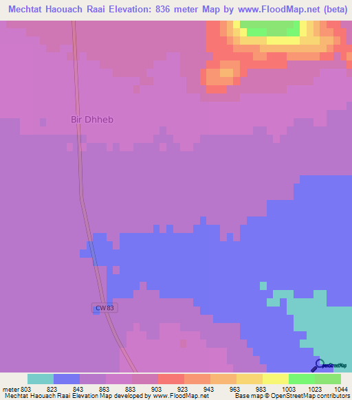 Mechtat Haouach Raai,Algeria Elevation Map