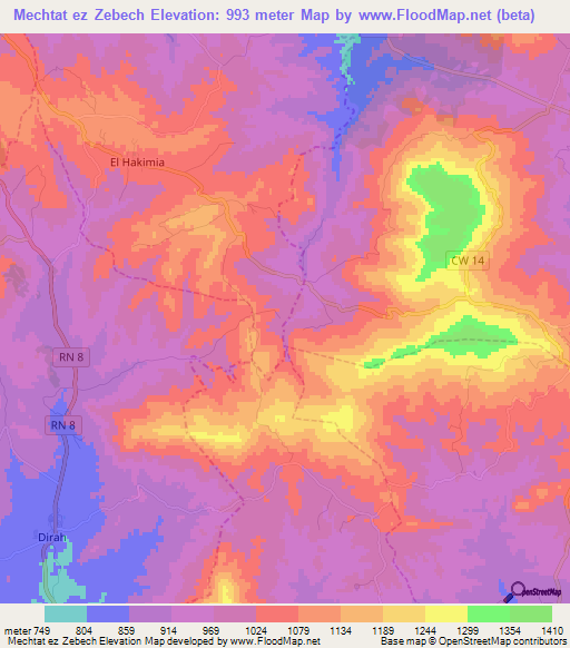 Mechtat ez Zebech,Algeria Elevation Map