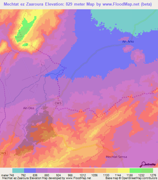 Mechtat ez Zaaroura,Algeria Elevation Map