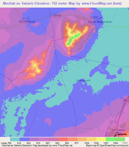 Mechtat es Saharis,Algeria Elevation Map