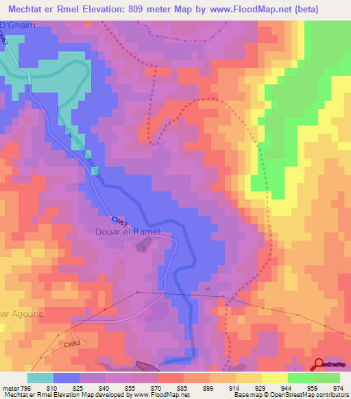 Mechtat er Rmel,Algeria Elevation Map