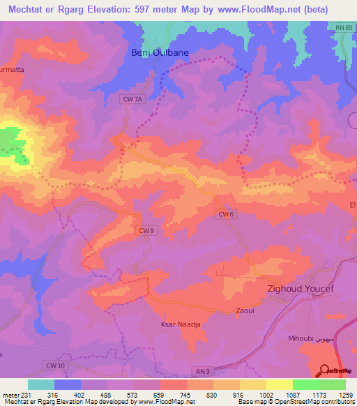 Mechtat er Rgarg,Algeria Elevation Map