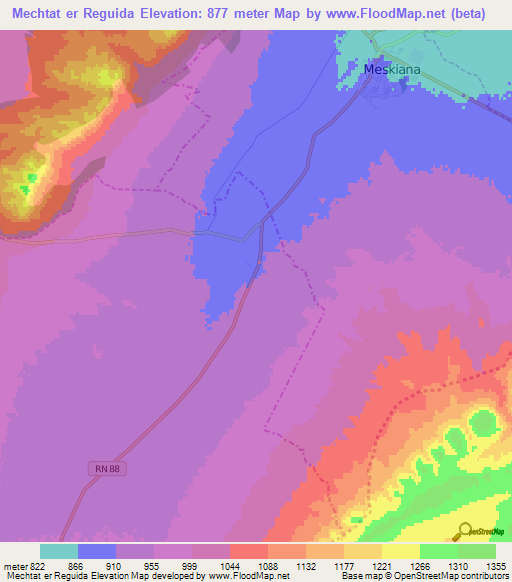 Mechtat er Reguida,Algeria Elevation Map
