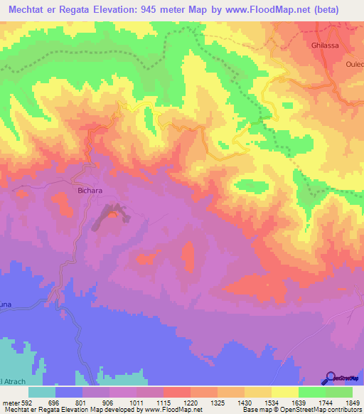 Mechtat er Regata,Algeria Elevation Map