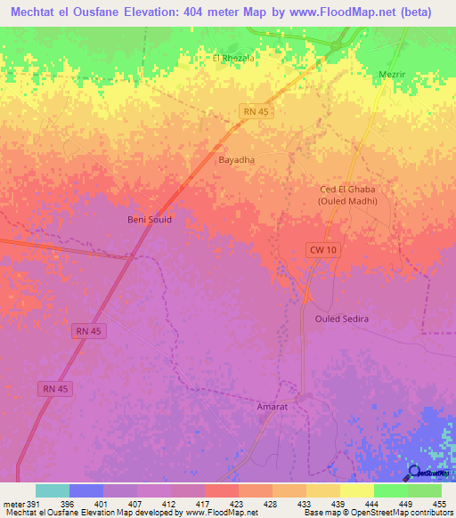 Mechtat el Ousfane,Algeria Elevation Map