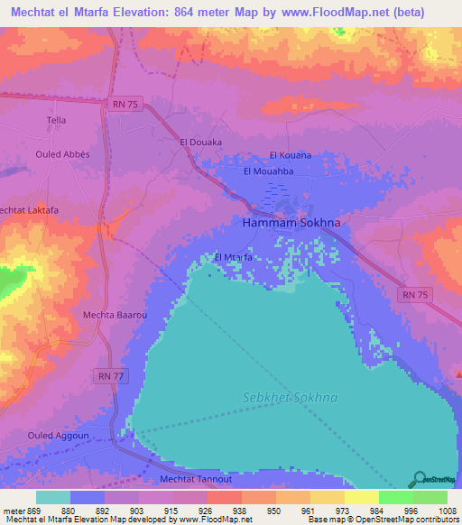 Mechtat el Mtarfa,Algeria Elevation Map