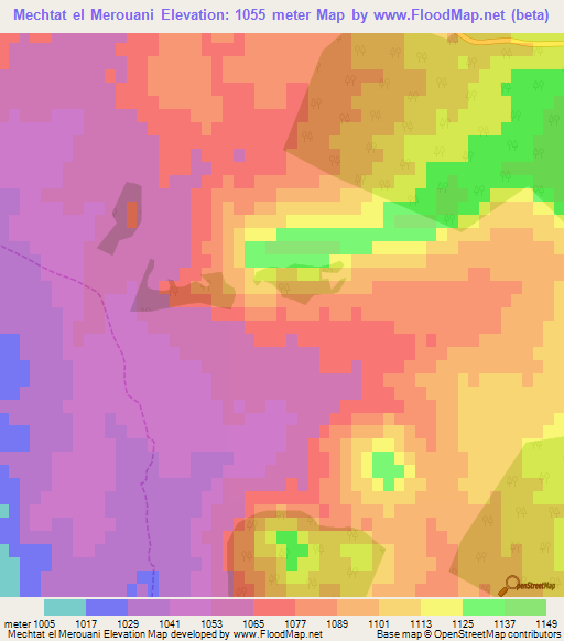 Mechtat el Merouani,Algeria Elevation Map