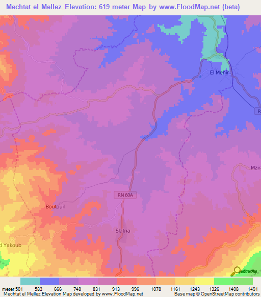 Mechtat el Mellez,Algeria Elevation Map
