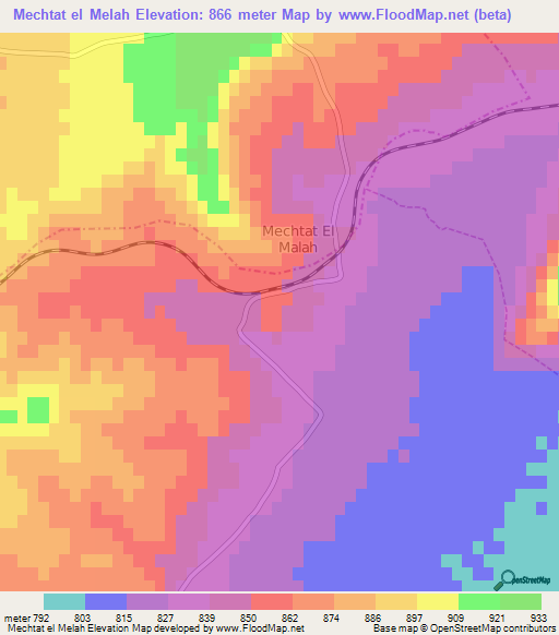 Mechtat el Melah,Algeria Elevation Map