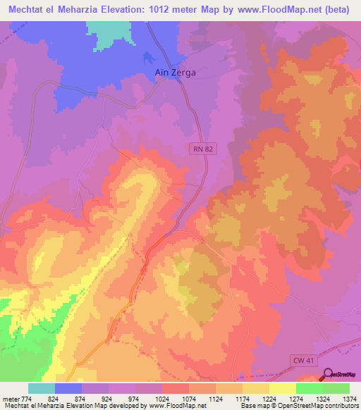 Mechtat el Meharzia,Algeria Elevation Map