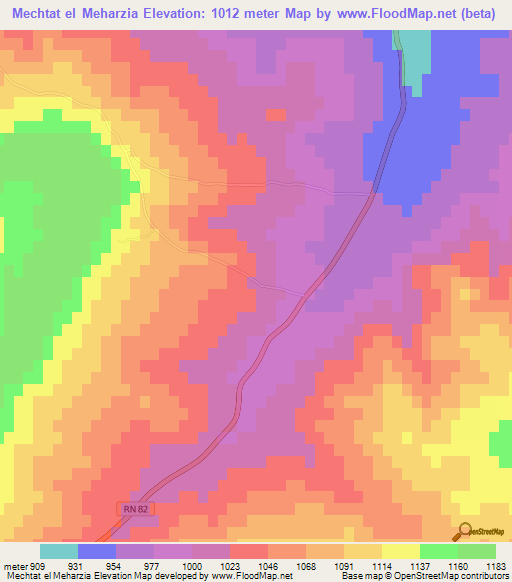 Mechtat el Meharzia,Algeria Elevation Map