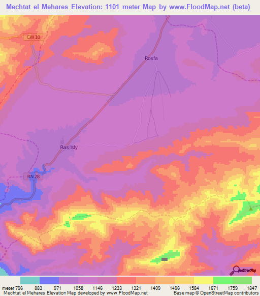 Mechtat el Mehares,Algeria Elevation Map