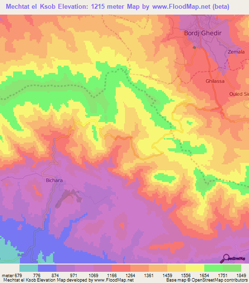 Mechtat el Ksob,Algeria Elevation Map