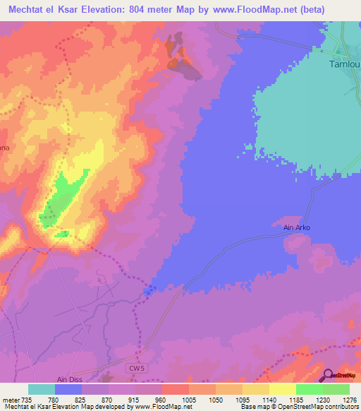 Mechtat el Ksar,Algeria Elevation Map