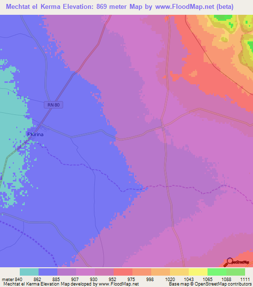 Mechtat el Kerma,Algeria Elevation Map