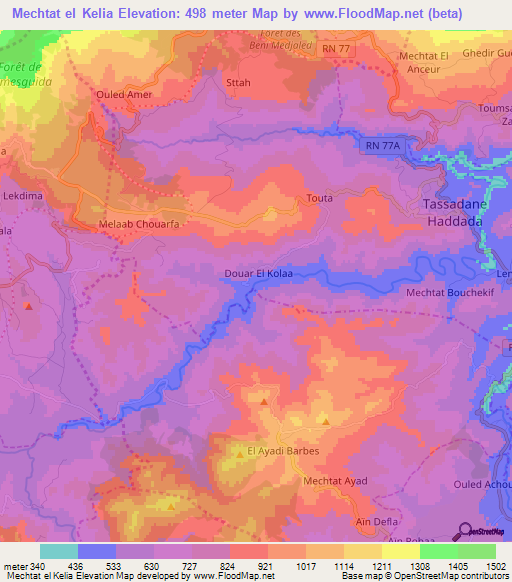 Mechtat el Kelia,Algeria Elevation Map