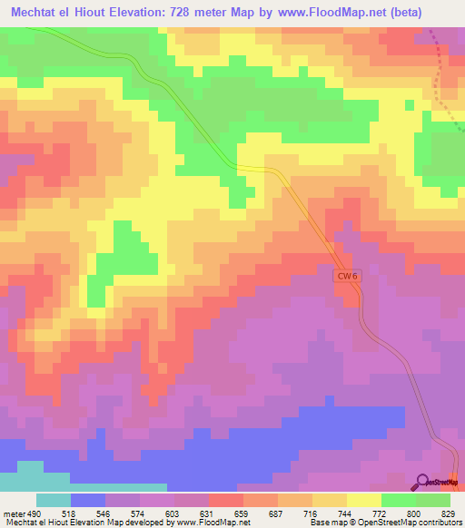 Mechtat el Hiout,Algeria Elevation Map