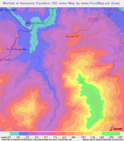 Mechtat el Hassemia,Algeria Elevation Map