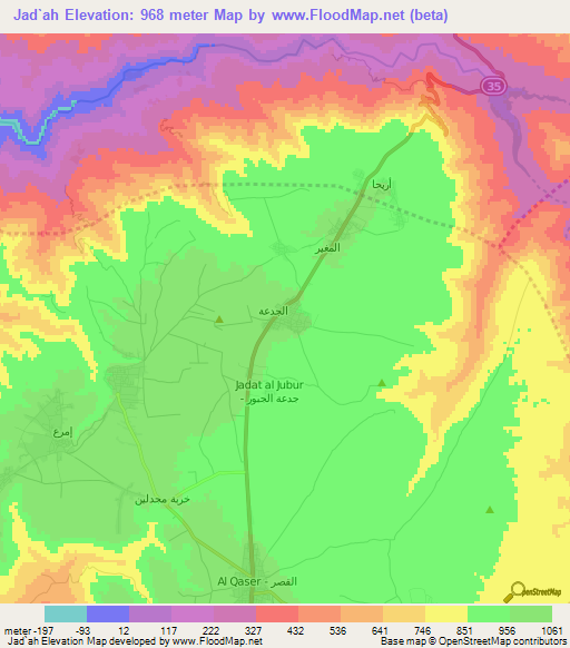 Jad`ah,Jordan Elevation Map
