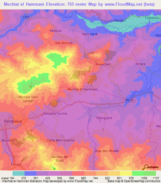 Mechtat el Hammam,Algeria Elevation Map