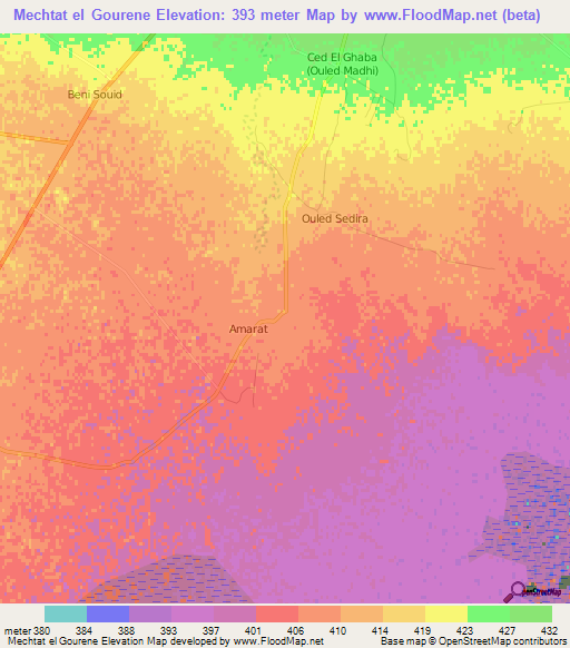 Mechtat el Gourene,Algeria Elevation Map
