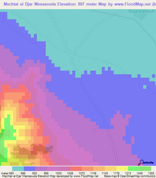 Mechtat el Djar Messaouda,Algeria Elevation Map