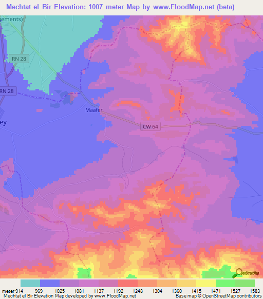 Mechtat el Bir,Algeria Elevation Map