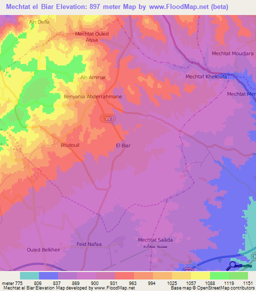 Mechtat el Biar,Algeria Elevation Map