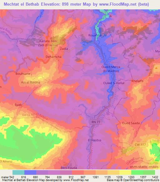 Mechtat el Bethab,Algeria Elevation Map
