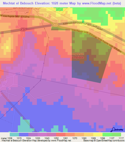 Mechtat el Bebouch,Algeria Elevation Map