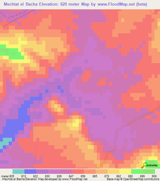 Mechtat el Bacha,Algeria Elevation Map