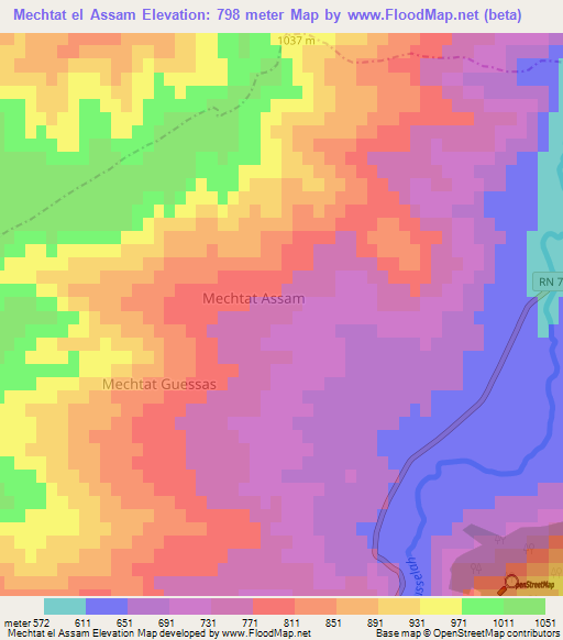 Mechtat el Assam,Algeria Elevation Map