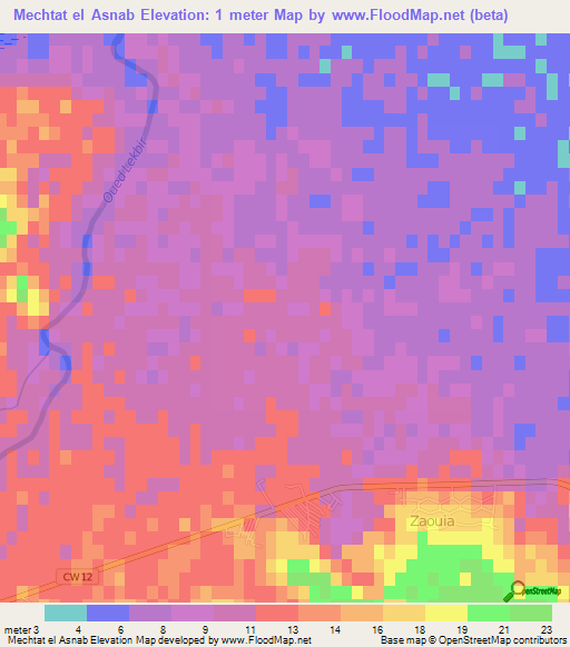 Mechtat el Asnab,Algeria Elevation Map