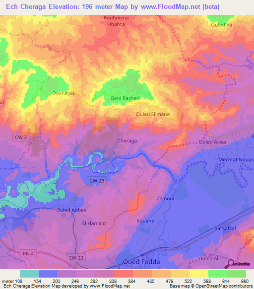 Ech Cheraga,Algeria Elevation Map