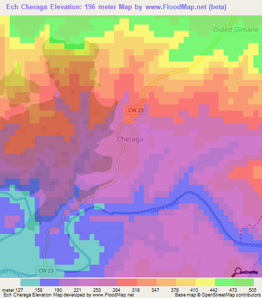 Ech Cheraga,Algeria Elevation Map