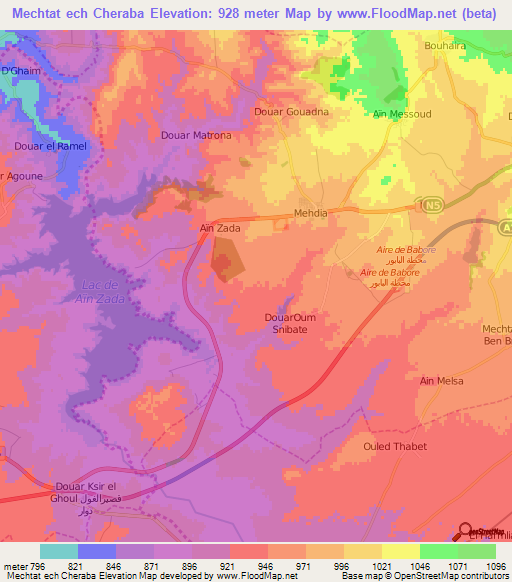 Mechtat ech Cheraba,Algeria Elevation Map