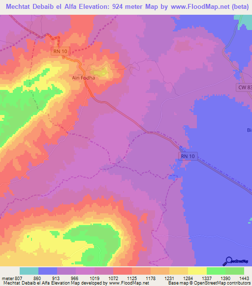 Mechtat Debaib el Alfa,Algeria Elevation Map
