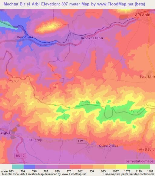Mechtat Bir el Arbi,Algeria Elevation Map