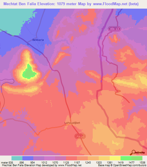 Mechtat Ben Falia,Algeria Elevation Map