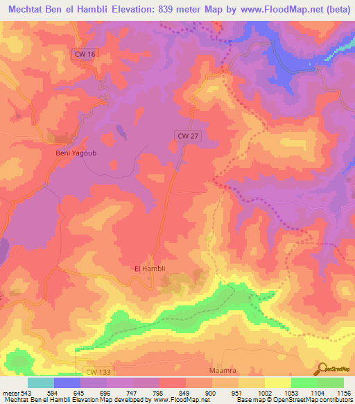 Mechtat Ben el Hambli,Algeria Elevation Map