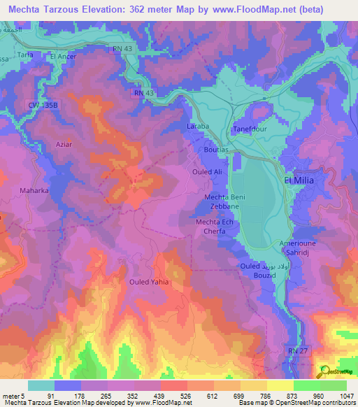 Mechta Tarzous,Algeria Elevation Map