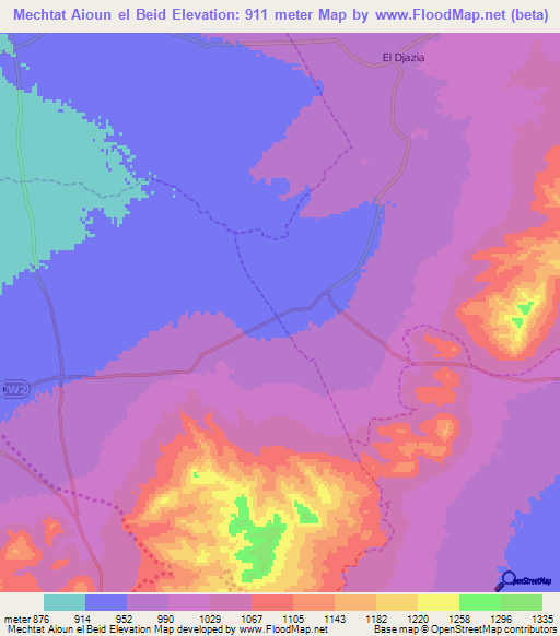 Mechtat Aioun el Beid,Algeria Elevation Map