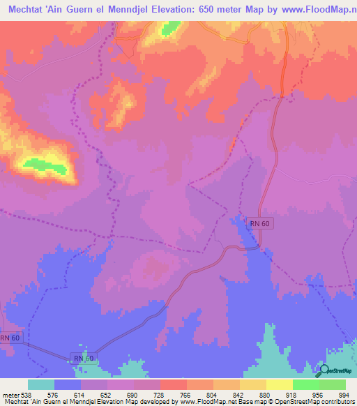 Mechtat 'Ain Guern el Menndjel,Algeria Elevation Map