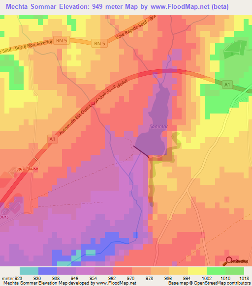 Mechta Sommar,Algeria Elevation Map