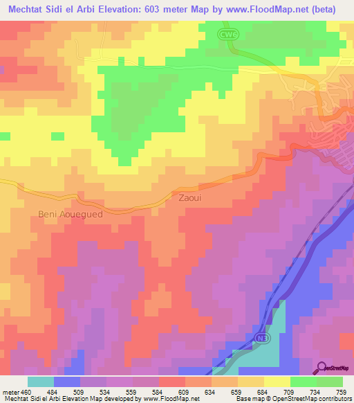 Mechtat Sidi el Arbi,Algeria Elevation Map