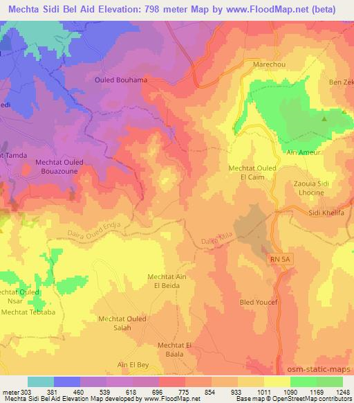 Mechta Sidi Bel Aid,Algeria Elevation Map