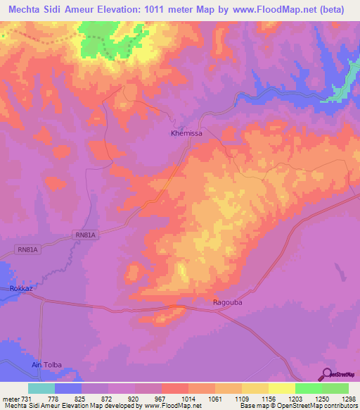 Mechta Sidi Ameur,Algeria Elevation Map