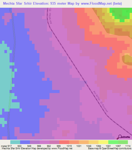 Mechta Sfar Srhir,Algeria Elevation Map