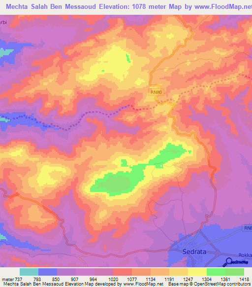 Mechta Salah Ben Messaoud,Algeria Elevation Map