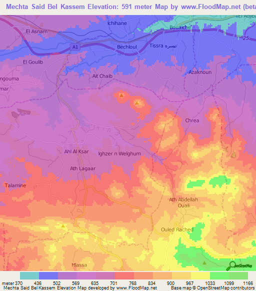 Mechta Said Bel Kassem,Algeria Elevation Map